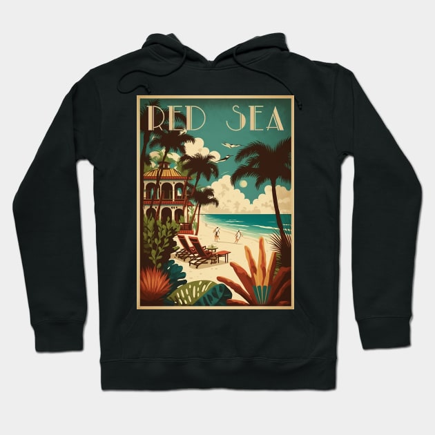 Red Sea Beach Resort Vintage Travel Art Poster Hoodie by OldTravelArt